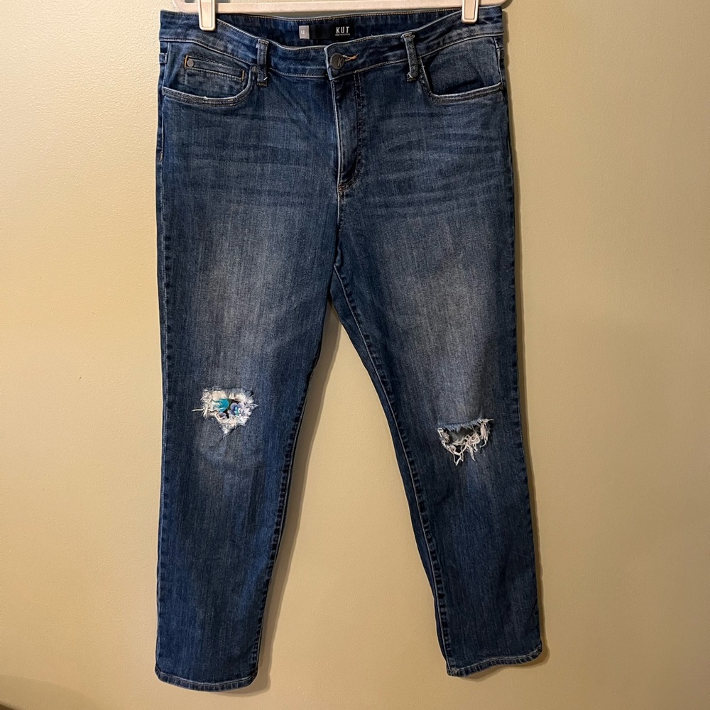 Kut from the Kloth Catherine Boyfriend Jeans Woman’s Size 12 Blue Distressed